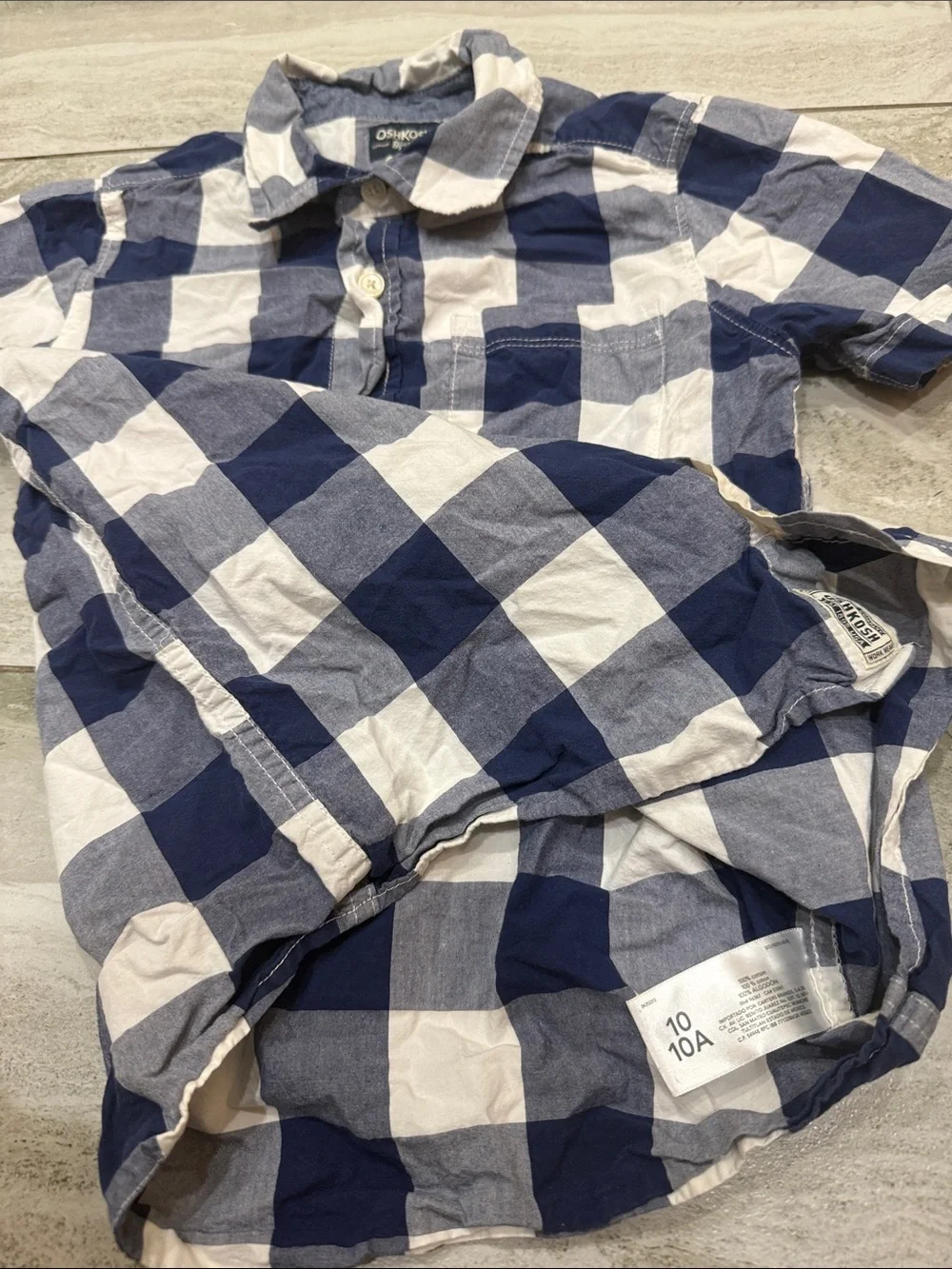 OshKosh B'gosh Navy and White Check Short Sleeve Button-Down Shirt